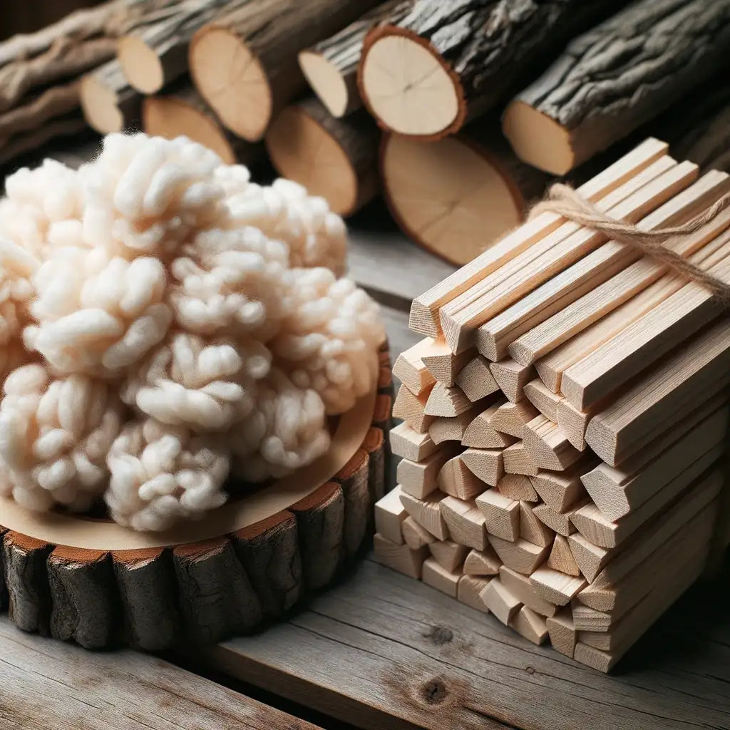 Bowl Of Puffed Rice And Rice Cakes With Small Kindling And Wooden Sticks On a Wooden Surface.