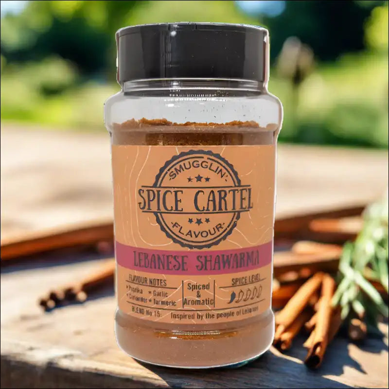 240g Lebanese Shawarma Spice Blend Shaker On a Wooden Table