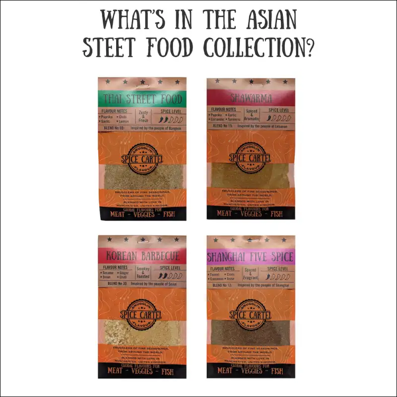 Asian Street Food Spice Gift Box With Star Anise And Black Pepper Ingredients