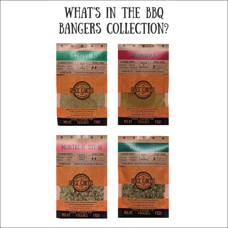 Bbq Bangers Gift Box With Vegan Friendly Bbq Rubs Including Black Pepper And Thai Street Food