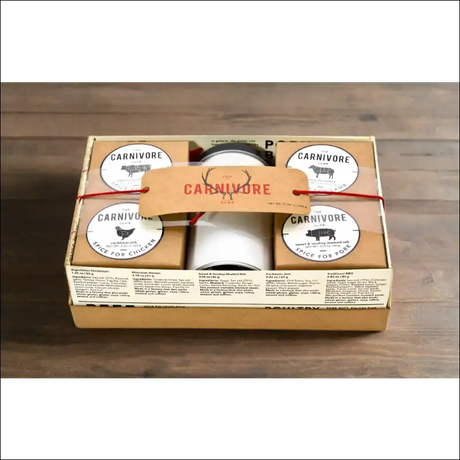 Caribe Gift Box With Carnivore Club Meat And Bbq Spice Set, Kiln Dried Wood Fuels Ready To Burn