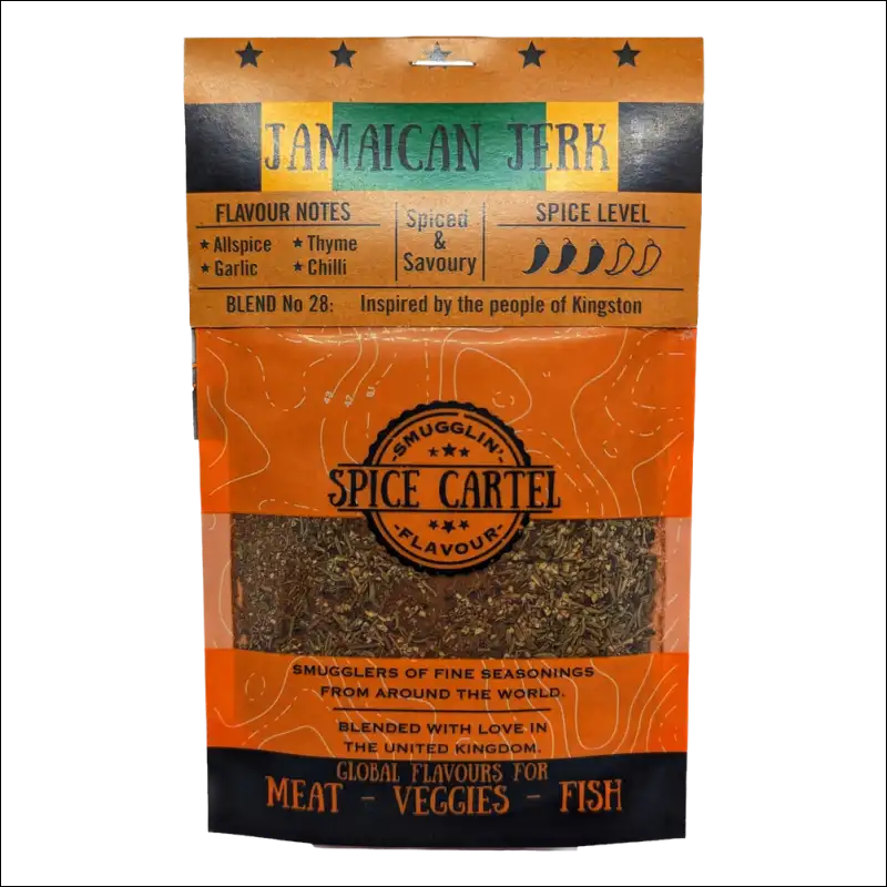 Jamaican Jerk 35g Spice Cartel Resealable Pouch Of Seasoning On White Background