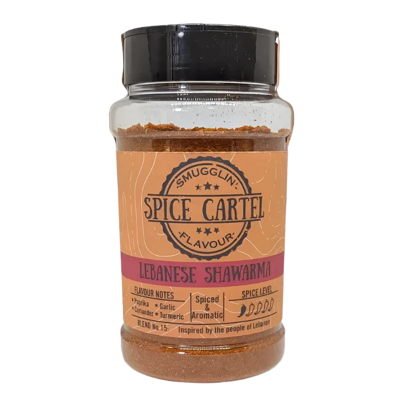 Lebanese Shawarma 240g Spice Shaker By Spice Cartel On White Surface