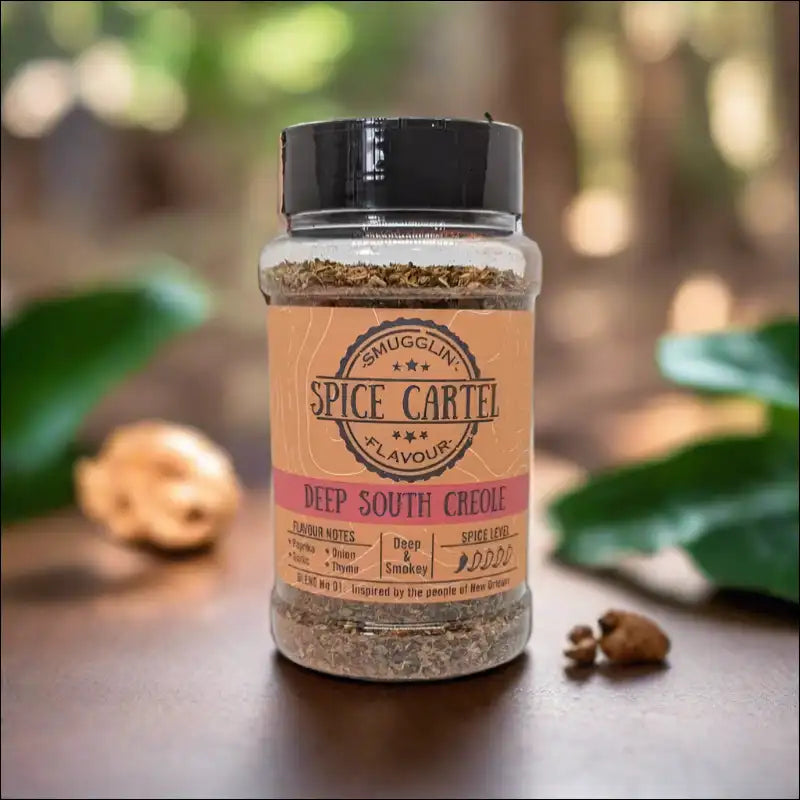 Creole Bbq Seasoning Jar And Nuts On Table - Deep South Creole Spice Cartels Blend