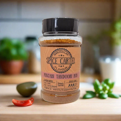 Punjabi Tandoori Rub 240g Shaker, a Vibrant Tandoori Spice Blend In a Jar On Counter