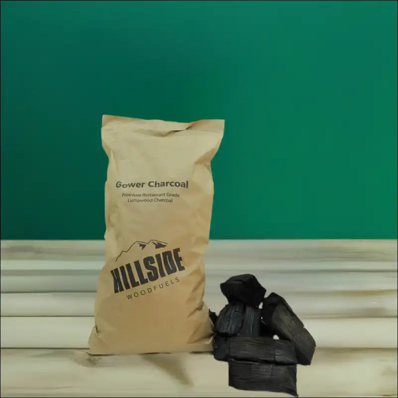 Restaurant Grade Lumpwood Charcoal Bag Beside Coffee And Shoes For a Premium Touch