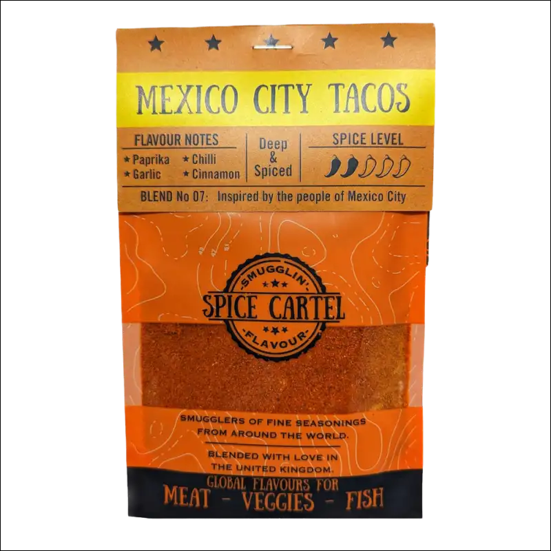 Spice Cartel’s Mexico City Tacos Spice Blend In 35g Resealable Pouch On White Background