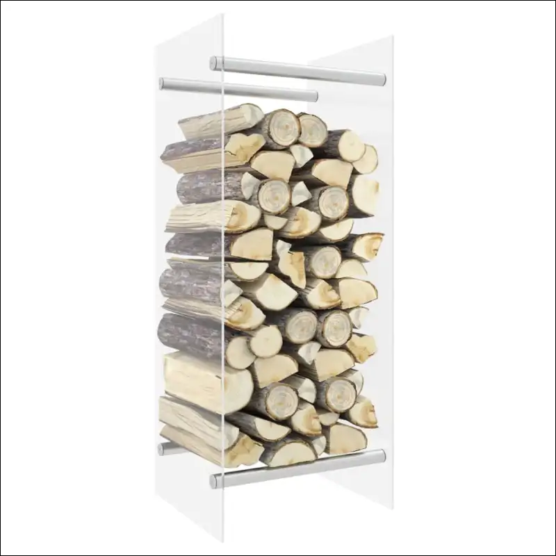 Tempered Glass Firewood Rack With a Stack Of Logs Displayed Neatly In a Clear Case