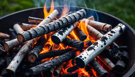 Campfire burning logs in a metal fire pit for Barbecue Showdown article.