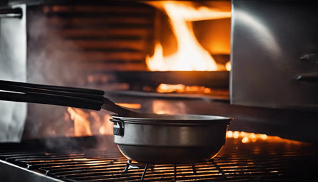 Cooking Pan With Long Handle On Oven Rack In Article About Charcoal Chefs Use.