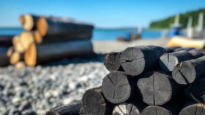 Weathered wooden logs on a beach related to grilling methods comparison article.