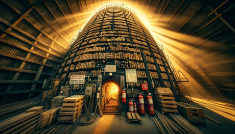 Cylindrical book tower illuminated from within in Kiln Drying Safety Measures article