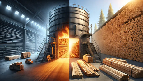 Industrial furnace with a fiery opening, highlighting kiln drying process advantages.