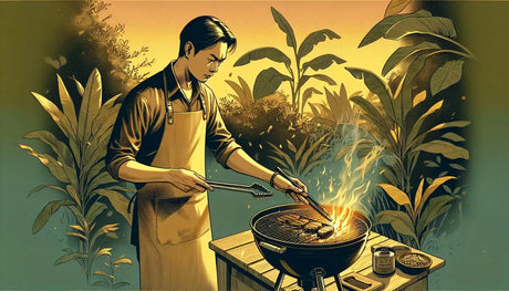 Man Wearing Apron Grilling Food, Showcasing Barbecue Techniques From ’mastering The Embers’.