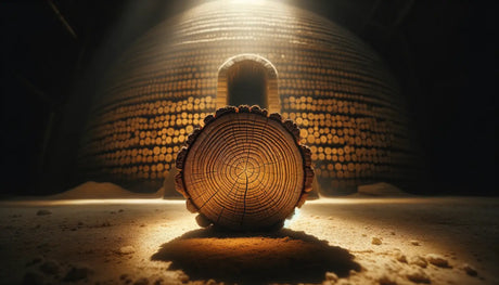 Cross-section of a tree trunk displaying growth rings in Oak Wood Kiln Drying guide