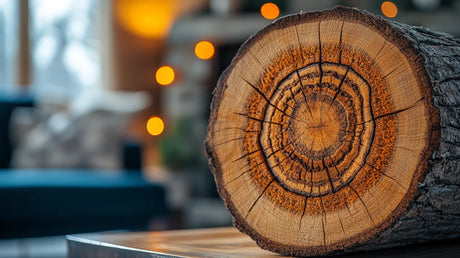 Cross-section of a tree trunk highlighting growth rings in seasoned wood guide