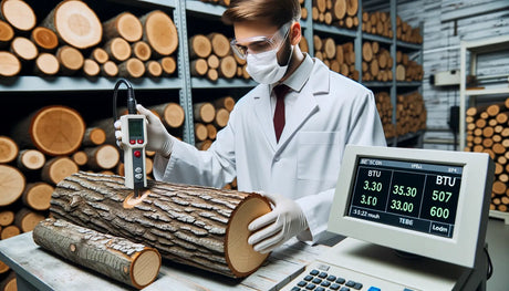 Log being tested with scientific instruments in a lab for wood density analysis