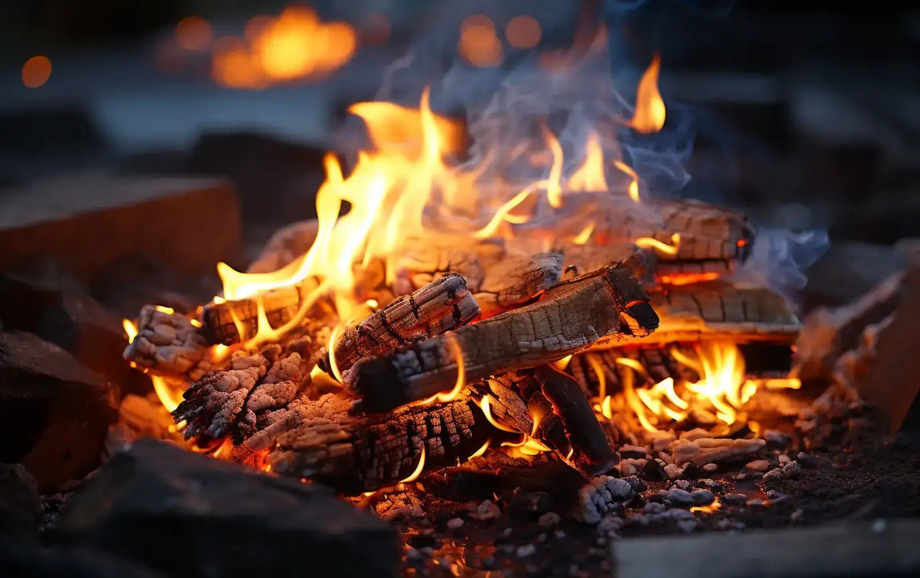 Hillside Woodfuels close up of small fire burning logs