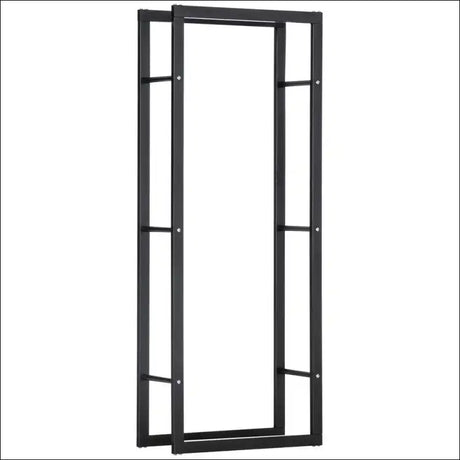 Minimalist black metal firewood rack with open design and 100kg capacity for logs