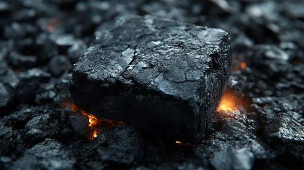 Chunk of coal with glowing embers showcasing BBQ fuel options in Lumpwood vs Briquettes.