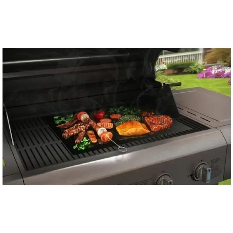 Bbq Grill Mat With Juicy Meat And Vegetables On Grill