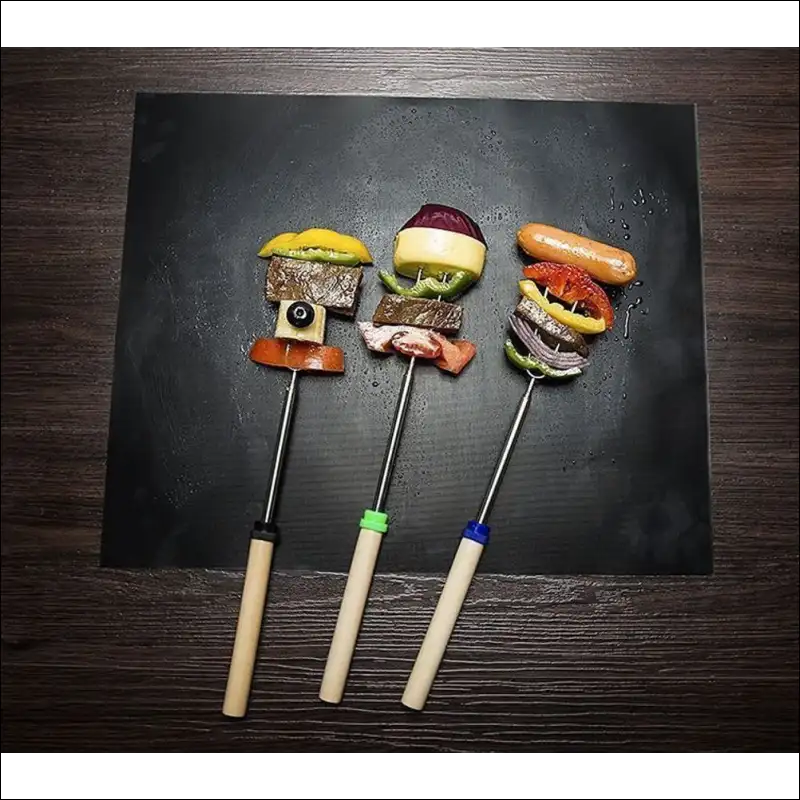 Assorted Food On Black Bbq Grill Mat On Slate Board, Showcasing Non-stick Feature