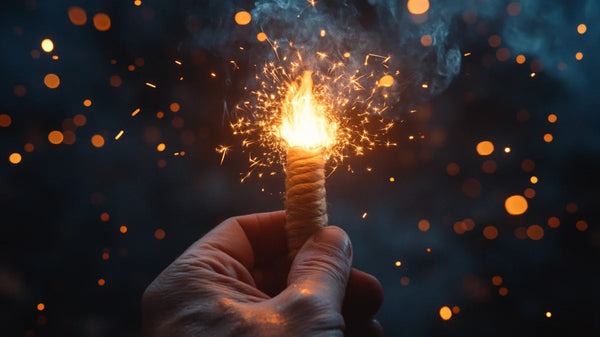 Sparkler in hand emitting bright sparks, illustrating safety concerns with firelighters.