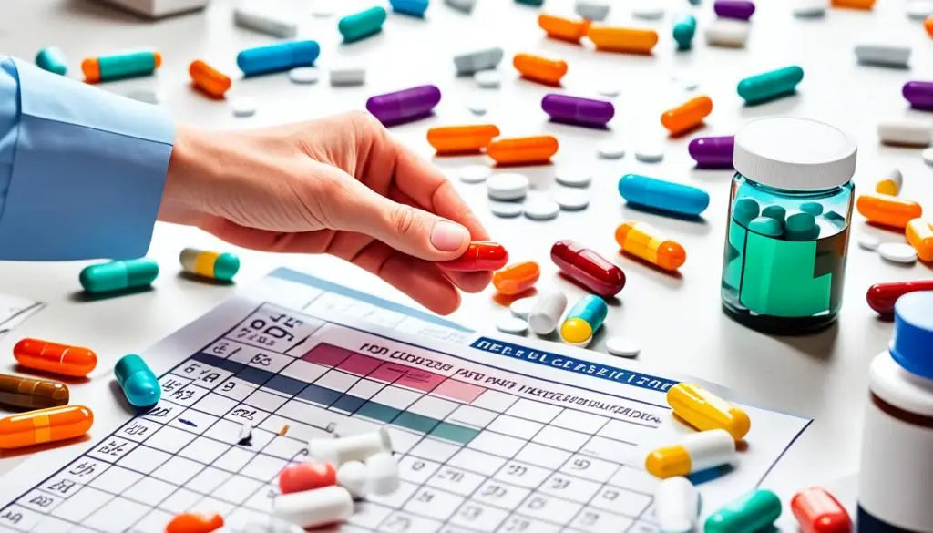 Prescription medication form with colorful pills and capsules for health awareness.