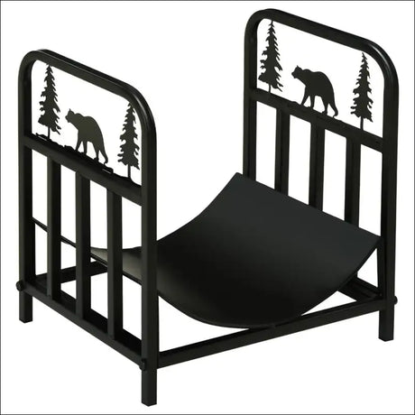 Decorative metal napkin holder with wolf and pine tree silhouettes for bear-shaped log rack