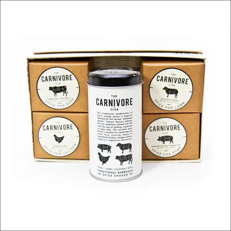 Carnivore Club Gift Set With Bbq Spice Shaker, Kiln Dried Wood Fuels Concept