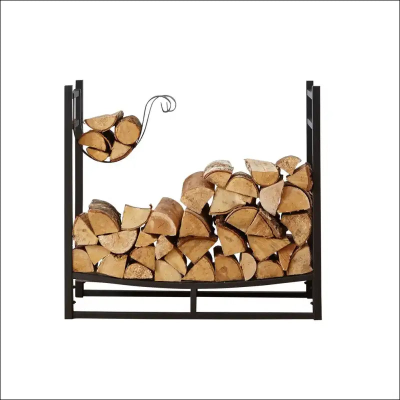 Elegant Black Firewood Log Rack Loaded With Firewood For Bbq Charcoal Storage