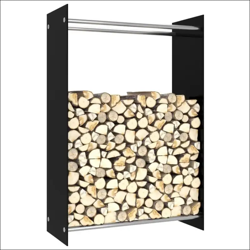 Elegant Black Firewood Rack With Tempered Glass - Indoor Log Holder Filled With Logs