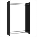 Stylish Indoor Firewood Log Holder With Tempered Glass And Sleek Black Metal Frame