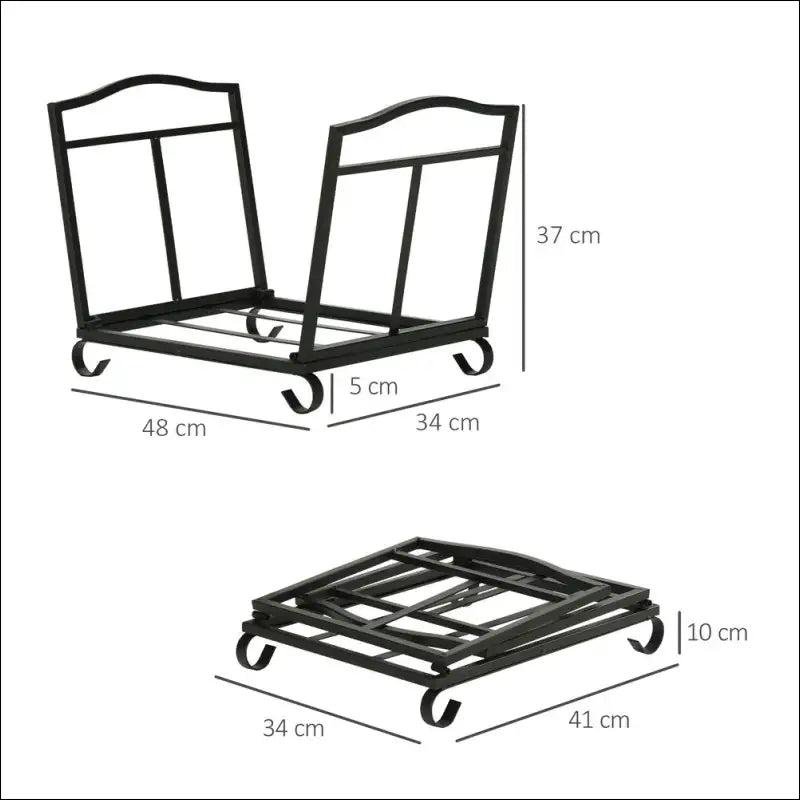 Foldable Metal Firewood Log Rack with curved legs and square top for wood storage