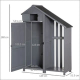 Gray Garden Outdoor Wooden Tool Storage Shed with Sloped Roof and Side Compartment