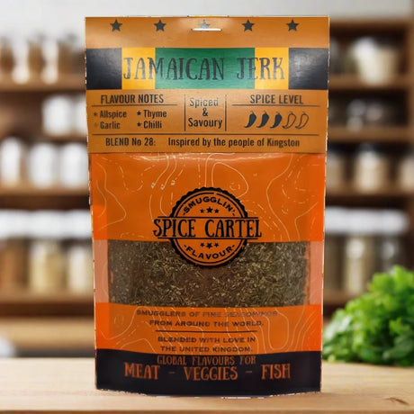 Jamaican Jerk 35g Resealable Pouch By Spice Cartel, Close-up On White Background