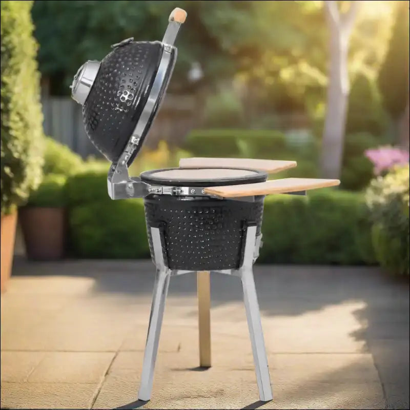Kamado Barbecue Grill Smoker With Charcoal And Wooden Handle, 81 Cm Ceramic Design