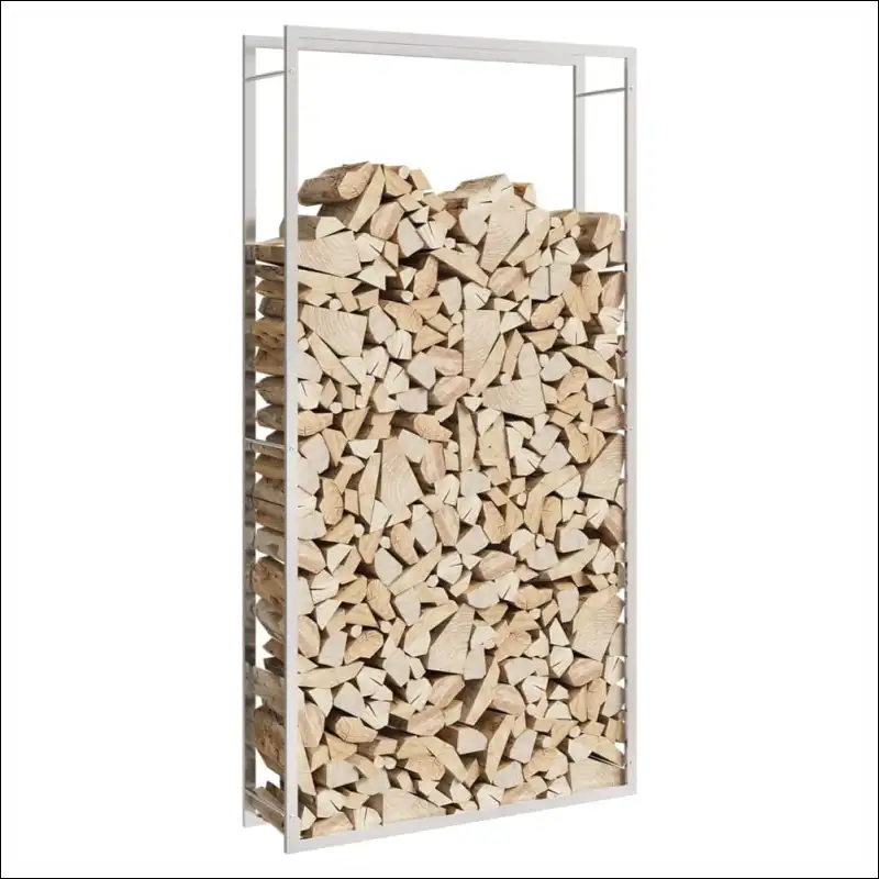 Stainless Steel Outdoor Log Rack With Firewood Logs, Ideal For Spacious Storage