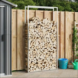 Large Stainless Steel Log Rack With Firewood In a Spacious Outdoor Shed