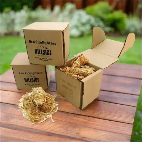 Restaurant Grade Wood Wool Firelighters With Natural Straw In Cardboard Boxes