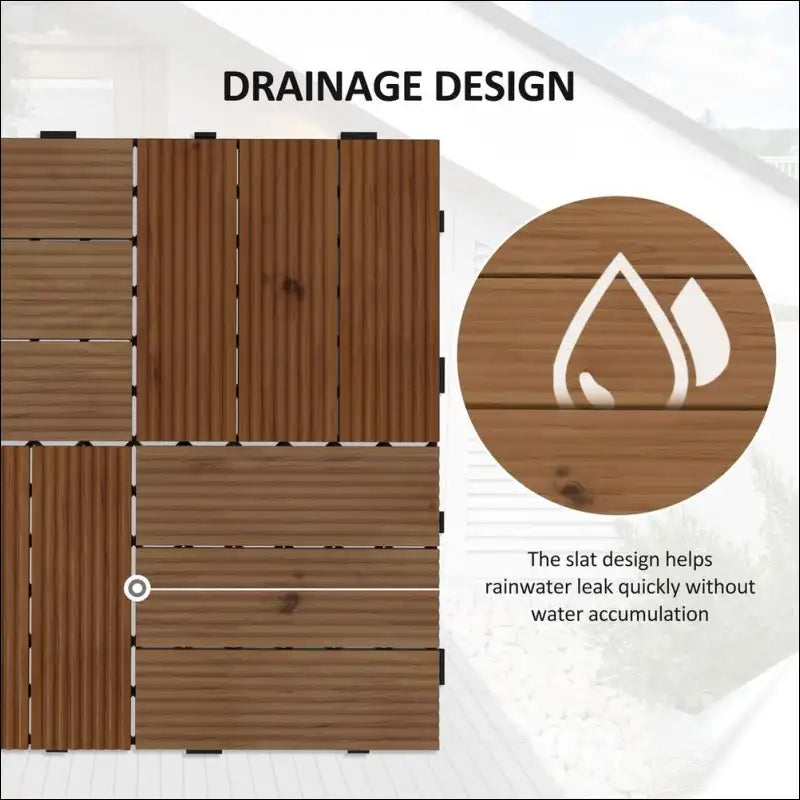 Close-up Kiln Dried Wooden Deck Tile With Water Drop, Ready To Burn, By Outsunny