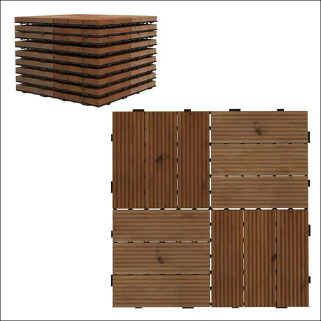 Outsunny Kiln Dried Interlocking Wood Floor Tiles For Patio, Ready To Burn Look