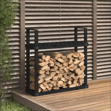 Solid Pine Wood Firewood Rack With Logs On Deck - Perfect For Storing Firewood