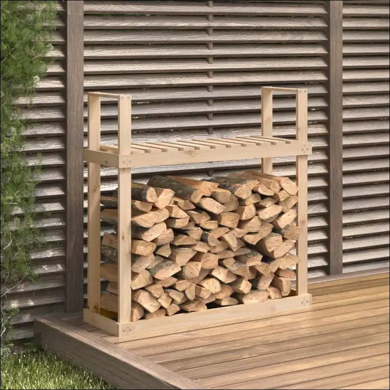 Solid Pine Wood Firewood Rack With Stacked Firewood For Efficient Storage