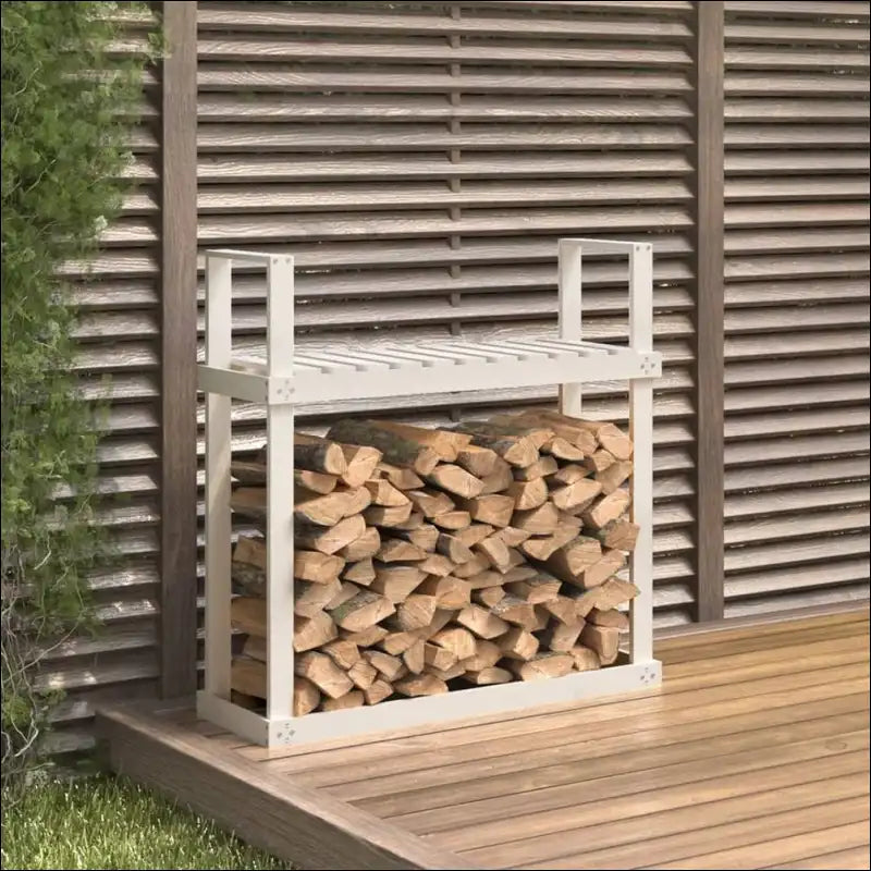 Solid Pine Wood Firewood Rack With Firewood Stacked On Top - Durable And Stylish