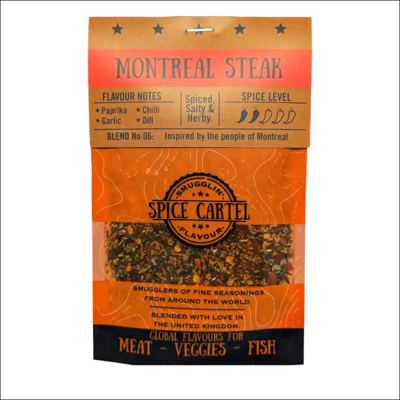 Spice Cartels Montreal Steak Tea Bag Label In 35g Resealable Pouch