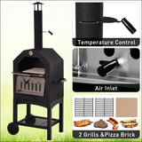 Stainless Steel Outdoor Charcoal Pizza Oven With Grilling Tool On Two Wheels