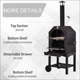 Stainless Steel 2-tier Charcoal Pizza Oven With Wood Fuels And Two Wheels