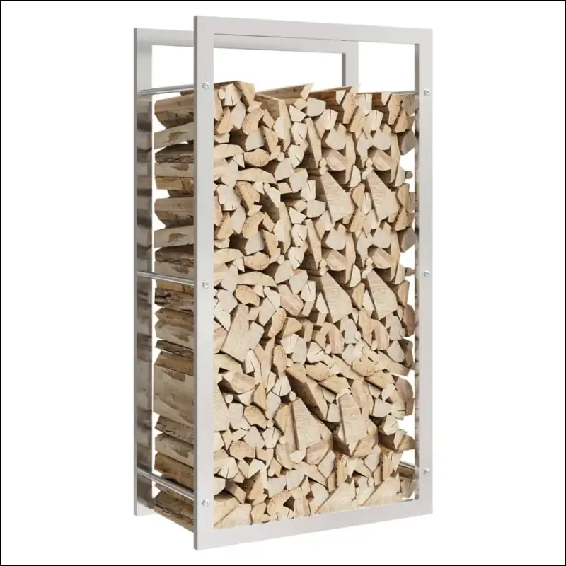 Stainless Steel Firewood Rack With Stacked Logs - Durable Indoor Log Holder For Home