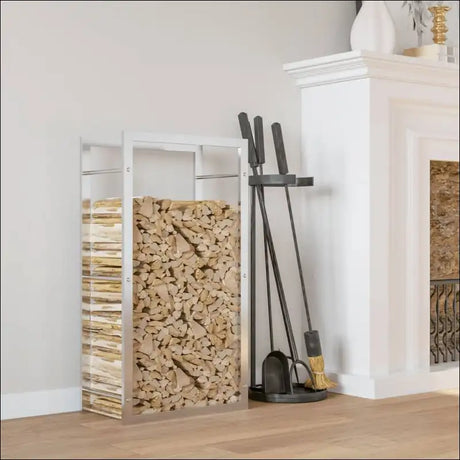 Stainless Steel Firewood Rack With Broom And Holder - Durable Indoor Log Holder